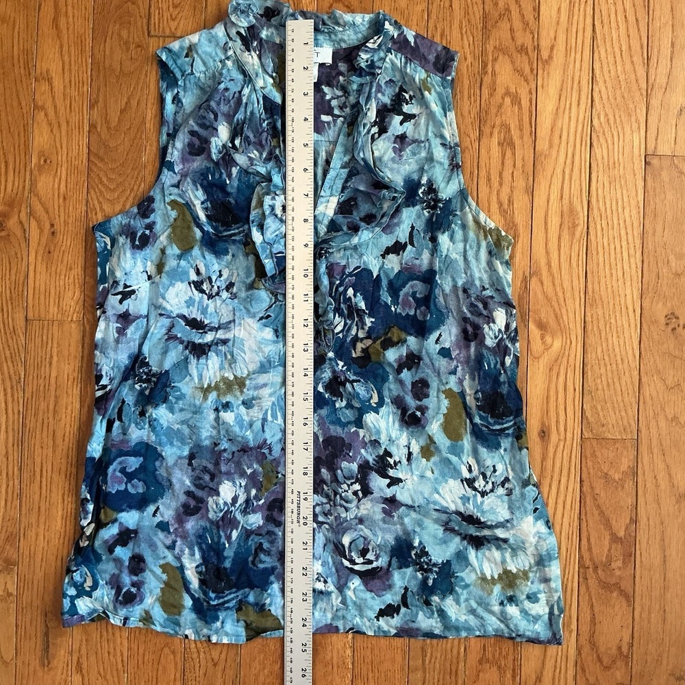 LOFT Multicolor Sleeveless Ruffle-Front Blouse - 100% Cotton - Sz Small - Picture 3 of 7